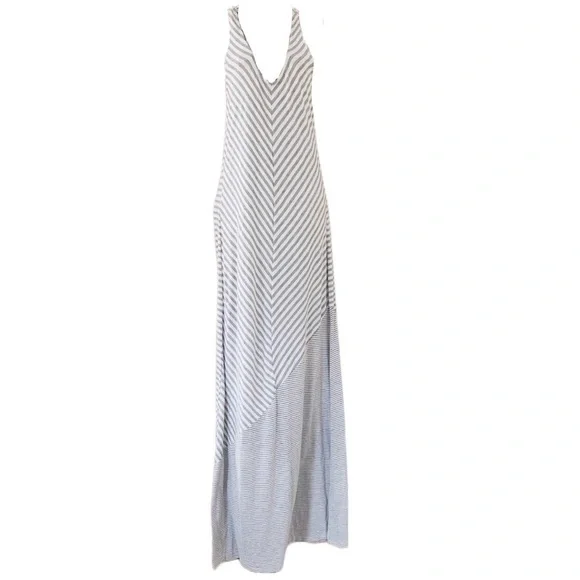 cynthia Rowley Grey & White Striped Twist T-Back Halter Maxi Dress Size Small - Picture 1 of 6
